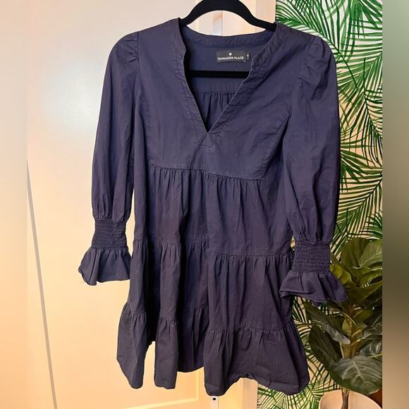 Pomander Place Navy Blue Tiered Mini Dress, size medium, EUC - Picture 2 of 9